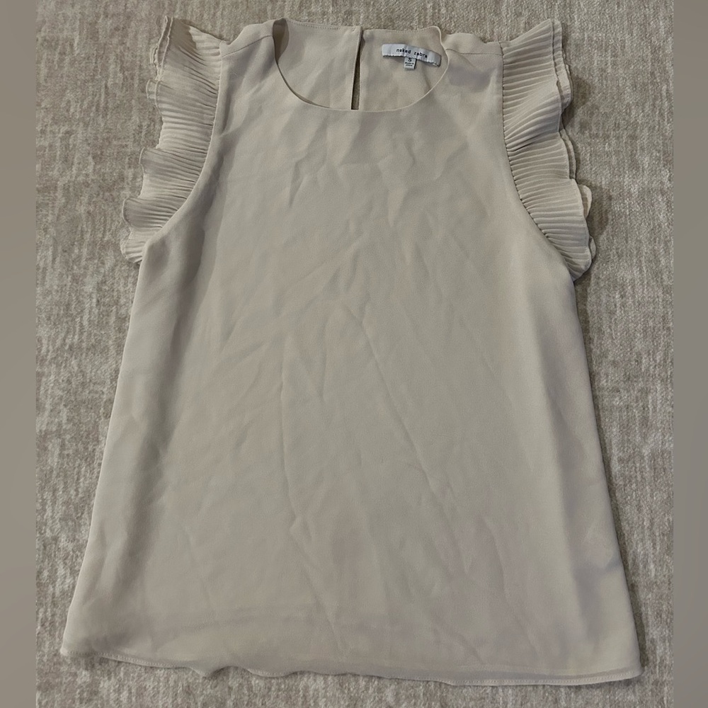 Naked Zebra Cream/Beige Ruffle Sleeve Blouse-Women’s Size Small